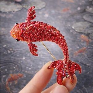 Sirena Red Crystal Carp Fish Brooch